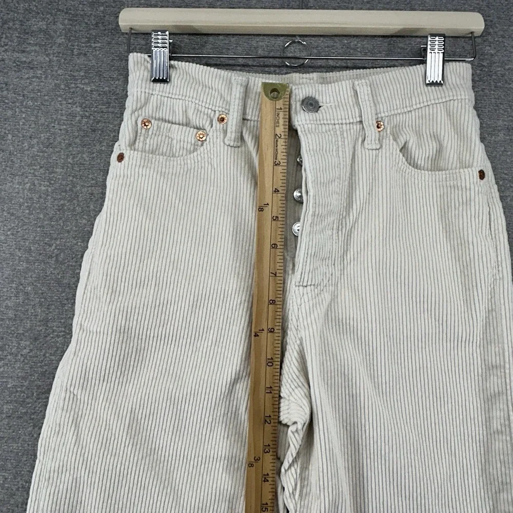 Levis‎ Ribcage Straight Corduroy Pants Women Size 26x27 Beige Casual Button Fly